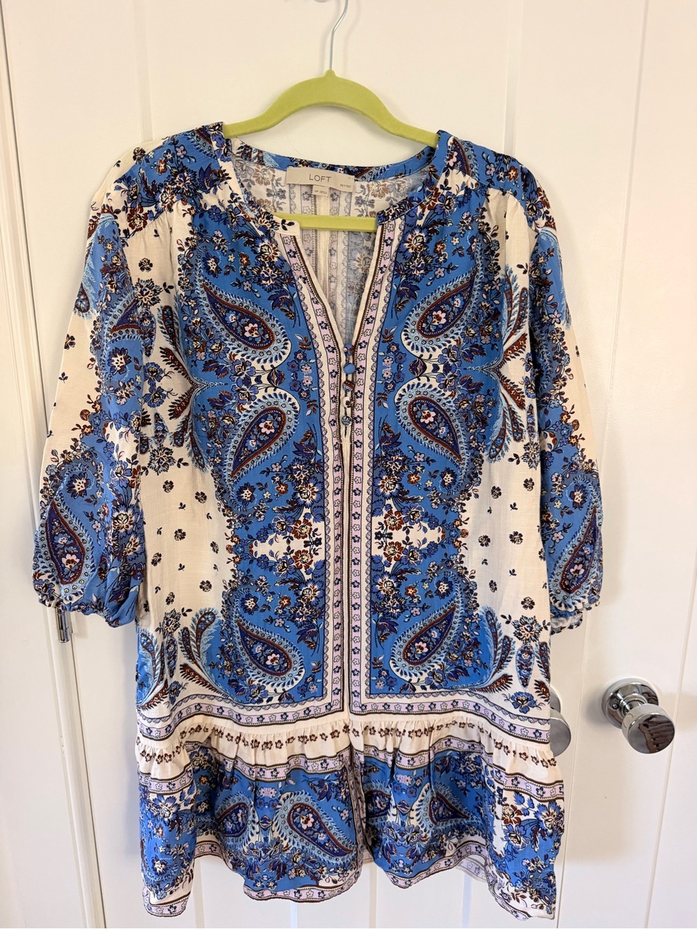 LOFT Blue and Cream Paisley Tunic Mini Dress